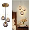 Wylolik Lampadario sospensione con paralume in vetro grigio fumo Lampadario disco 3 teste Lampada sospensione in metallo lucido Isola della cucina Illuminazione sospensione regolabile Illuminazione