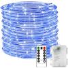 KINGCOO Filo di luci a LED a batteria, con telecomando e timer, 8 modalità, per trampolino, tenda da campeggio, interni, esterni, giardino, matrimoni, decorazioni natalizie (blu, 5 m, 50 LED)