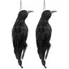DRYEN Confezione da 2 esche realistiche da appendere per corvi morti, 32 cm, corvo finto a grandezza naturale extra large fatto a mano nero piumato, deterrente per corvo, 2 pezzi (32 cm)