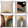Hnmdmyi Boho 50x50 Set di 4, Astratto Sole Tramonto Alba Linea Montagna Arcobaleno Copricuscino Decorativo Natura Paesaggio Arte Moderna Lino Copricuscino per Divano Letto Home Decor