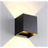 Partenopeautensili® APPLIQUE LED CUBO 12 WATT IMPERMEABILE DA INTERNO ED ESTERNO LAMPADA DA PARETE IN ALLUMINIO CON ANGOLO LUCE REGOLABILE UP DOWN MODERNO LED A LUCE (Nero, 12W Luce calda 3000K)