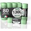 G.M. DISTRIBUZIONE GM 80 Sacchi Spazzatura Verdi 90x120 cm Biodegradabili x Umido, Resistenti, 130 litri, Sacchetti Bio Compostabili x Ristoranti, Buste Immondizia per Rifiuti Organici, 8 Rotolo da 10 buste immondizia