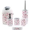 BM 4029 Set di Accessori da Bagno Bianco Auguria Decorato Motivo Terrazzo, Set Accessori Bagno Completo 6 Pezzi, Dispenser, Portaspazzolino, Bicchiere, Portasaponetta, Portascopino, Pattumiera