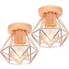 iDEGU 2 Pezzi Plafoniera Soffitto Vintage in Legno Ferro Lampada da Soffitto Industriale Gabbia Oro Rosa E27 Lampadario Soffitto Retro per Camera da Letto, Soggiorno, Corridoio, Cucina (Tipo-A, 16CM)