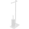 Inbagno Piantana Porta Rotolo E Porta Scopino Da Appoggio Per Bagno In Acciaio Bianco Opaco Linea Style, L 16 x P 20 x H 71 Cm, Dotata Di 1 Braccio Con Fermo E Spazzola WC Con Contenitore