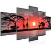 Runa Art - Quadri Africa Tramonto 200 x 100 cm 5 Pezzi XXL Decorazione Murale Design Grigio Arancione 000251b