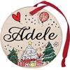 Corredino Neonato Pallina di Natale Personalizzata con Nome Adele, cerchetto piatto per Decorazione Natalizia con Nastro Rosso - made in Italy - Addobbo Albero diametro 8 cm in Legno, nome Adele