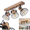 hofstein Lampada da soffitto Orny dal design vintage in legno/metallo in marrone/nero con paralumi in ottica reticolare, lampada con travi in legno, cavi tessili e faretti orientabili, E27, senza lampadina/e