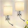 ZMH 2ER Lampada da Parete Con Interruttore e Braccio di Lettura Regolabile - Paralume in Tessuto per Camera da Letto - Flex Lampada