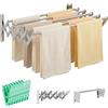 JUPPLIES Stendino da Parete Estensibile 140 cm - Stendibiancheria a Muro Richiudibile per Interno ed Esterno - 5 Barre in Acciaio Inossidabile, Montaggio Facile e Pinze Incluse