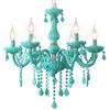 KAISIMYS Elegante lampadario da Soggiorno, Lampada a Sospensione candelabro in Cristallo di Vetro con bellissime goccioline Effetto Gioiello Verde Acqua 6 luci E14 per Balcone Camera da Letto
