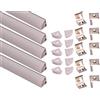 Aftertech® 5x 1m 16x16mm PROFILO ALLUMINIO ANGOLARE TONDO 5M PER STRISCE STRIP LED BARRA RIGIDA 5MT + COPERTURA COVER (LATTE)