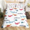 Homemissing Set Copripiumino per Aerei con Motivo Cartone Animato, da Corsa, per Letto Singolo, con 1 Federa, Bianco e Blu