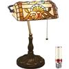 Uziqueif Lampada da Tavolo in Stile Tiffany,Lampada da Scrivania Vintage Banchieri in Vetro Macchiato con interruttore a catena e lampadine, per Soggiorno Camera da letto Ufficio Comodino,Baroque