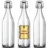 Firmadigaranzia srl SET 3 BOTTIGLIE VINTAGE VETRO VUOTE DA 1 LITRO CON TAPPO MECCANICO PER ACQUA, OLIO E VINI