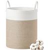 SONGMICS Cesto Portabiancheria, Cesto Biancheria Sporca per Bambini, Corda di Cotone con Manici, per Coperte, Porta Peluche, Camera da Letto, Cameretta, 60 L, Bianco e Marrone Grigiastro RLH061LZ01