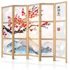decomonkey Paravento Decorativo 225x172 cm - Motivo montagna con fiori di ciliegio, paraventi divisori per interni in legno pieghevole, arredo casa design zen elegante - 5 pannelli