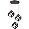 iDEGU 3 Luci Lampadario a sospensione moderno a Forma di Cubo Stile Geometrico E27 Lampada da Soffitto Vintage in Metallo per camera, soggiorno, sala da pranzo - 16cm (Nero, 30CM Base)
