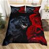 Loussiesd Set copripiumino per letto super king size con motivo leopardato 3D Pantera Nera, set di biancheria da letto con animali selvatici, set di biancheria da letto con splendida rosa rossa