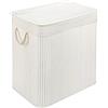 WohnDirect - Cesto portabiancheria con coperchio e 2 scomparti, stabile, con sacco per la biancheria, lavabile, 100% bambù, 104 litri, colore: bianco