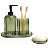 BM Set Accessori Bagno in Vetro 4 Pezzi - Dispenser Sapone, Porta Spazzolino, Vassoio e Portasapone - Design Elegante e Moderno per Bagno e Toilette (Verde)