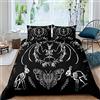 Loussiesd Set di biancheria da letto con teschio e scheletro pipistrello, con teschio falena bohémien, biancheria da letto a tema ultra morbida, horror, con cerniera, letto doppio