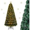 RELAX4LIFE Albero di Natale Artificiale 180cm con Luci Gialle Calde in Fibre Ottiche e Addobbi: 1 Stella e 230 Luci LED, 230 Rami Folti e Realistici in PVC, Base Pieghevole in Ferro