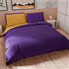 PETTI Artigiani Italiani - Set Copripiumino Matrimoniale 220x200 cm (2 Federe 80x80 cm Incluse), Parure Copripiumino Morbida Microfibra Tinta Unita Viola - Giallo Ocra