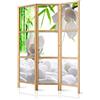 decomonkey Paravento Pietre bianche Bambù fiore, 3 pannelli, 135x171 cm | divisorio separè, per la separazione degli ambienti, casa, ufficio, spa