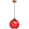 Hnexsei Lampada a Sospensione Moderna con Globo in Vetro Ondulato e Struttura in Metallo Dorato, Portalampada E27 - Design in Vetro Soffiato a Mano per Cucina e Camera da Letto (Rosso)