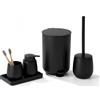 IlGruppone Set Accessori Bagno 6 Pezzi in ABS Completo - Pattumiera con Pedale, Scopino WC, Dispenser Sapone, Porta Spazzolini, Bicchiere e Vassoio Antiscivolo Design Moderno e Resistente - Nero