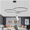 LIUYU Lampadario a Sospensione LED Cerchio Dimmerabile Altezza Regolabile Nero | lampadario grande soggiorno cerchio moderno a 3 anelli, 20-40-60cm, 75W, con telecomando e funzione di memoria