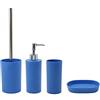 BM 4041 Set di Accessori da Bagno in Plastica, Set Accessori Bagno Completo 4 Pezzi, Dispenser, Portaspazzolino, Portasaponetta, Portascopino Blu