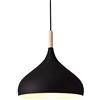 Mengjay Modern Lampada A Sospensione Lampadario Lampada a Luce pendente da soffitto illuminazione Plafoniera 1 X E27, sopra in legno naturale e alluminio soffitta caffè bar ristorante soggiorno (Nero)