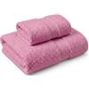NARCISO Set Asciugamani Bagno Viso e Bidet 2 Pezzi (1 Viso 50x100cm e 1 Bidet 40x60cm) Ogni Asciugamano è Realizzato in Spugna di Cotone Alta Assorbenza, Morbido e Resistente all'Usura (Rosa Scuro)