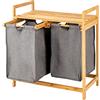 GIANTEX Armadietto per la biancheria con 2 cesti per la biancheria, 2 scomparti e ripiano, in bambù, per il bagno, 64 x 33 x 73 cm (Naturale)