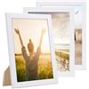 PHOTOLINI Cornici A4 21x30 cm bianco legno MDF, set di 3 cornici larghe, moderne, plexiglass infrangibile, da tavolo o da parete, accessori extra - per una parete dal look raffinato