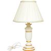 LIGUORO SHOP Lampada Lume Da Tavolo Abatjour Con Base In Legno Color Avorio e Oro e Paralume Plissè In Organza Colore Avorio Con Passamaneria Dorata. (Lampada Piccola 40 cm)