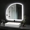 JSLJDM Specchio Bagno con Luce Semicircolare, Specchio Bagno Retroilluminato con Anti-Appannamento, Temperatura Colore Regolabile 3000K-6500K, Vetro Temperato HD Specchio Bagno LED