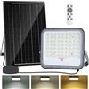 Aigostar- Faro led esterno con grande pannello solare，dimmerabile 3000/4000/6500K，8000mAH，Batteria di grande capacità，IP66，Faretto led da esterno solare con telecomando per esterno e giardino