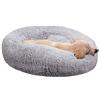 BODISEINT Cuccia per cani e gatti in finta pelliccia, rotonda, anti-ansia, calmante a ciambella, per cuccioli di taglia media e grande, 71 cm di profondità x 20,3 cm di altezza, grigio chiaro
