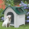 [en.casa] Cuccia per Cani di Piccola e Media Taglia in Plastica Casetta da Interno e Esterno con Lucernario Prese d'Aria Pavimento Rialzato 87 x 72 x 75 cm - Bianco/Verde