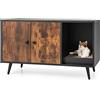 GYMAX Mobile Lettiera per Gatti, Mobile per Gatti con Doppia Anta, Divisorio, Fori di Ventilazione e Tappetino Tiragraffi, Tavolino da Salotto in Legno per Casa, Soggiorno, 90 x 50 x 54 cm