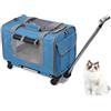GDWD Borsa per il trasporto con ruote per gatti e cani, borsa per il trasporto con manico telescopico e ruote rimovibili, pieghevole, con trolley per cani e gatti di piccola taglia media (blu)