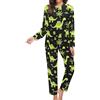 TZTTZT Set pigiama da donna con stampa dinosauro verde del fumetto, set pigiama a maniche lunghe set da donna 2 pezzi pigiama lounge set, multicolore, XXL