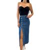 Hecatombic Gonna Lunga in Denim Slim Fit A Vita Alta Sexy da Donna Gonna in Denim con Spacco Laterale Abbottonata Gonna Midi Moda Gonna in Jeans Casual (Azzurro,M)