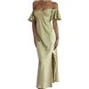 Generico Vestito Lungo Donna Elegante Maniche Corte Scollo a V Schiena Scoperta Spacco Laterale Effetto Sexy e Morbido Abito Elegante Donna Curvy