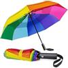 Sublibelief Ombrello arcobaleno automatico per adulti, compatto, pieghevole, con apertura automatica, doppia cupola, ventilato, antivento, pieghevole, da viaggio, iridescente, per pioggia e sole