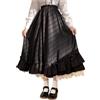 Generic Colore solido delle donne Vita Alta Due Pezzi Gonna Set Stile Giapponese Lolita Orlo Increspato Carino Gonne Lunghe, Nero , S