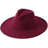 Pegsmio Cappello Fedora a tesa larga da donna e uomo in feltro di lana elegante invernale Jazz Chiesa Panama Cap, Vino rosso, Taglia unica